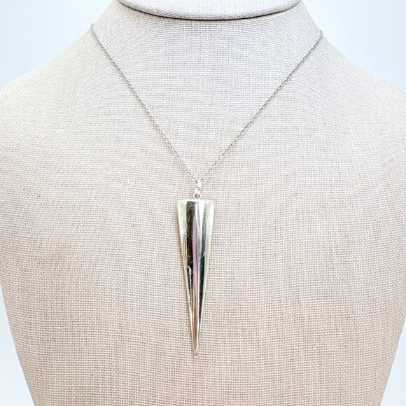 VTG Sterling Silver 925 Large Spike Pendant Necklace Spring Ring Size 18" Length - Picture 1 of 12